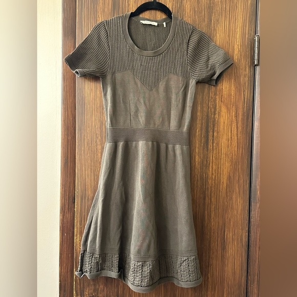 SANDRO Rhapsody Olive Green Fit and Flare Dress (D9) - Picture 4 of 8
